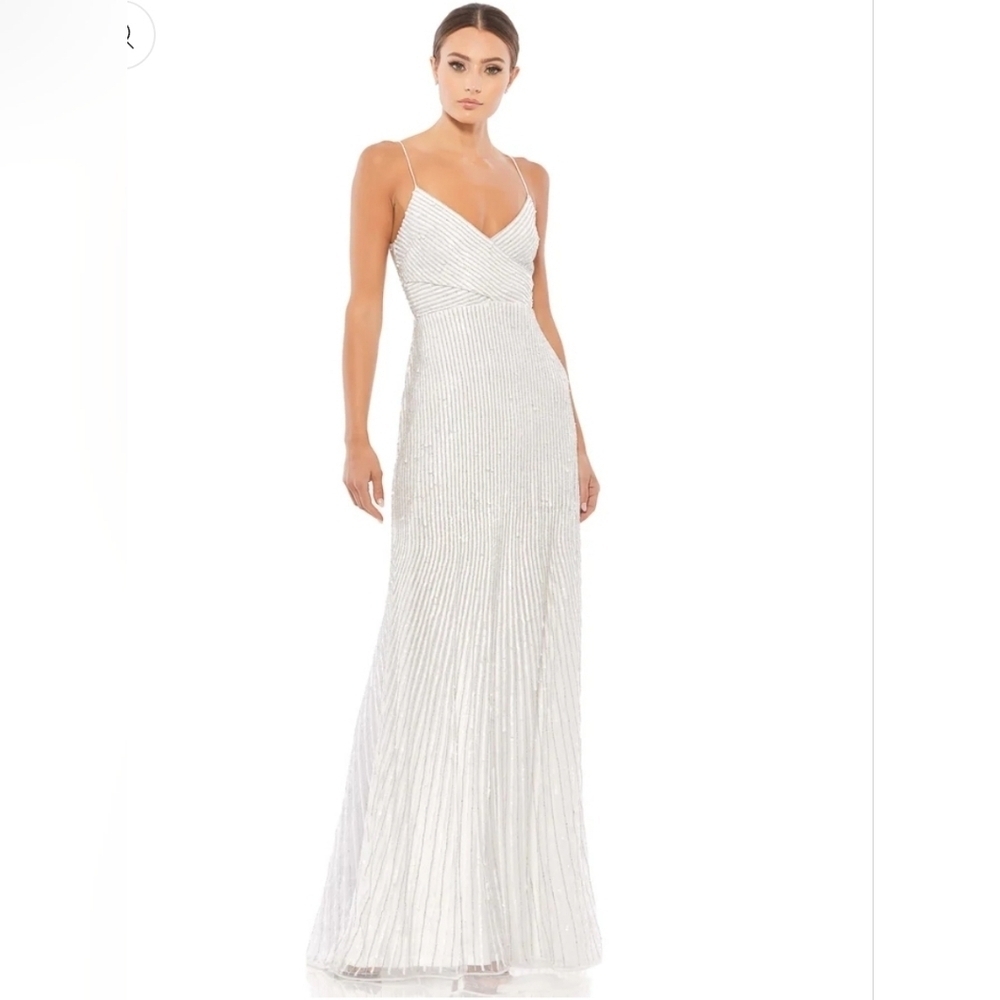 NWT Mac‎ Duggal, Sequin Spaghetti Strap Gown, Pearl, Size 8 -$498 - Picture 2 of 15